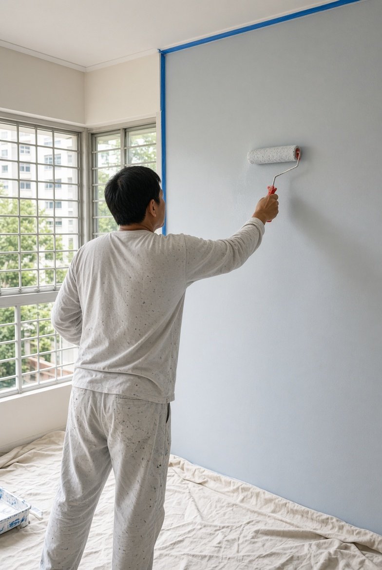 Painter at work on a home in Singapore